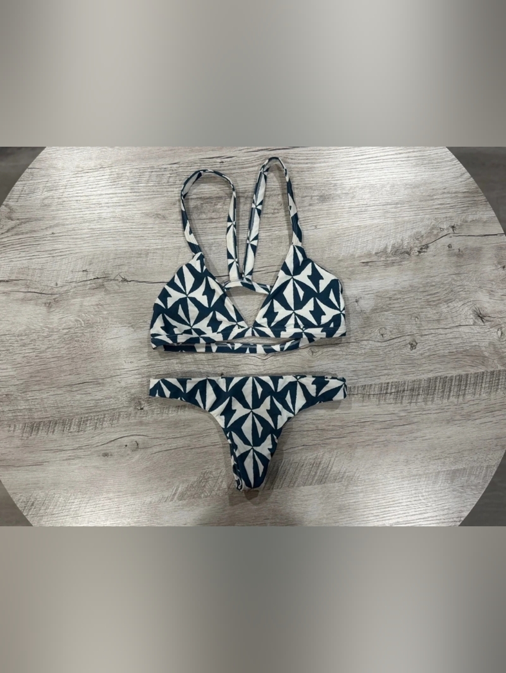 Women’s Blue and White Geometric Bikini Set